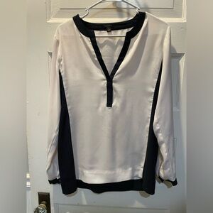 Ann Taylor Navy and Ivory Long Sleeve Blouse, Size 4